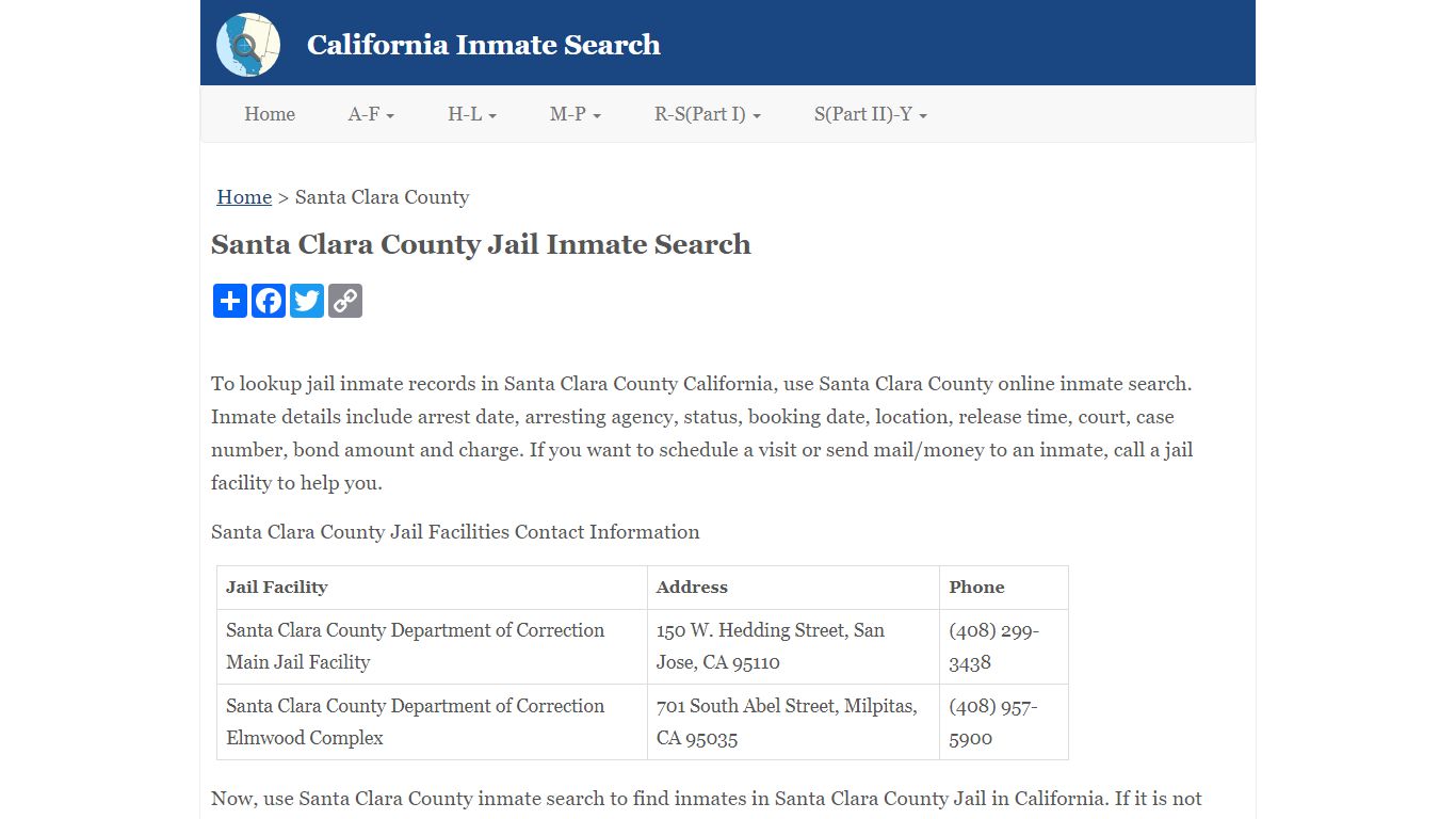 Santa Clara County Jail Inmate Search
